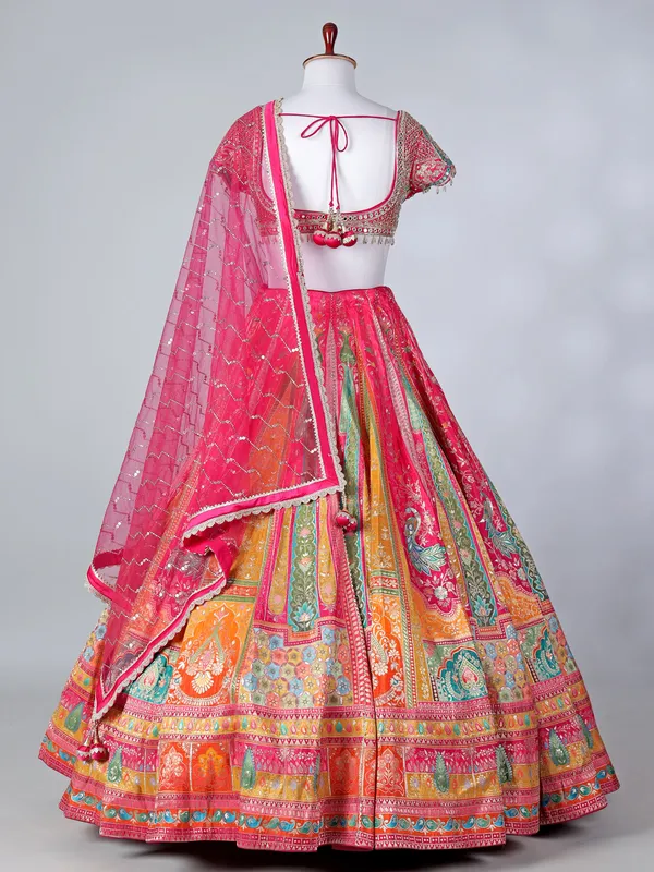 Rani pink silk sweetheart lehenga choli with dupatta