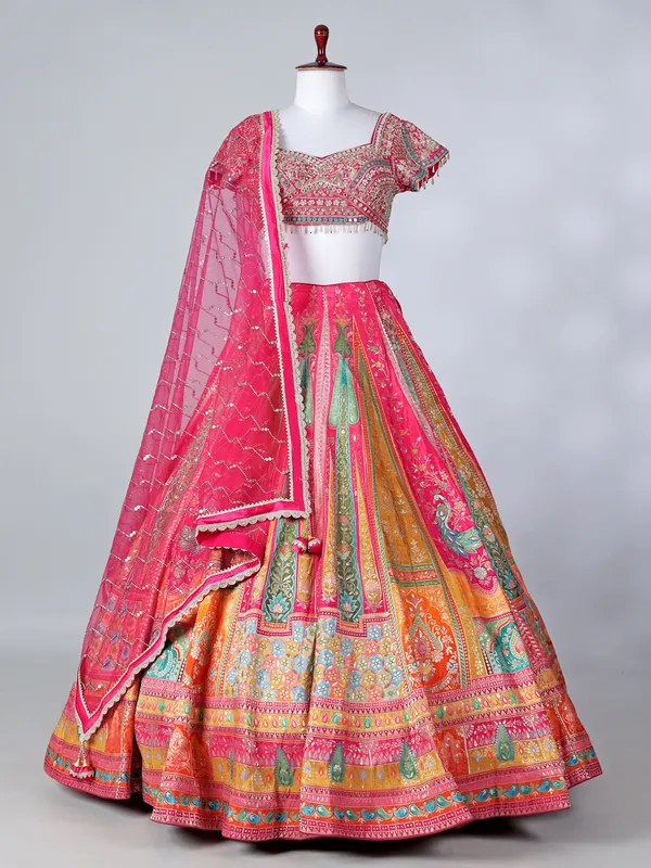 Rani pink silk sweetheart lehenga choli with dupatta