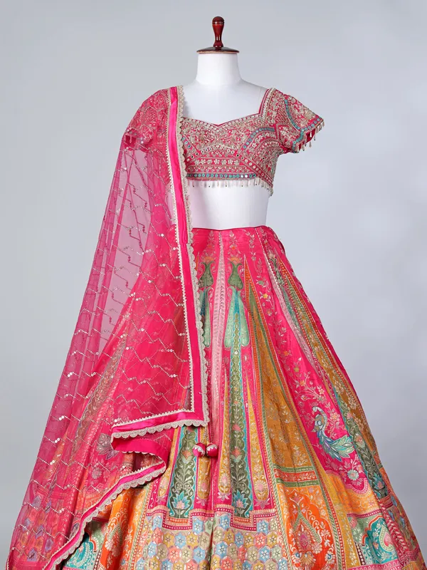 Rani pink silk sweetheart lehenga choli with dupatta