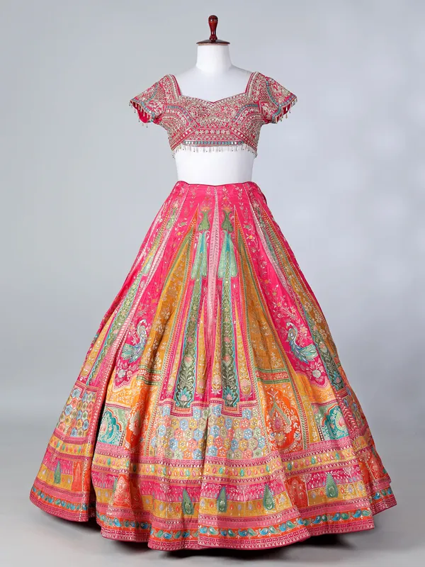 Rani pink silk sweetheart lehenga choli with dupatta