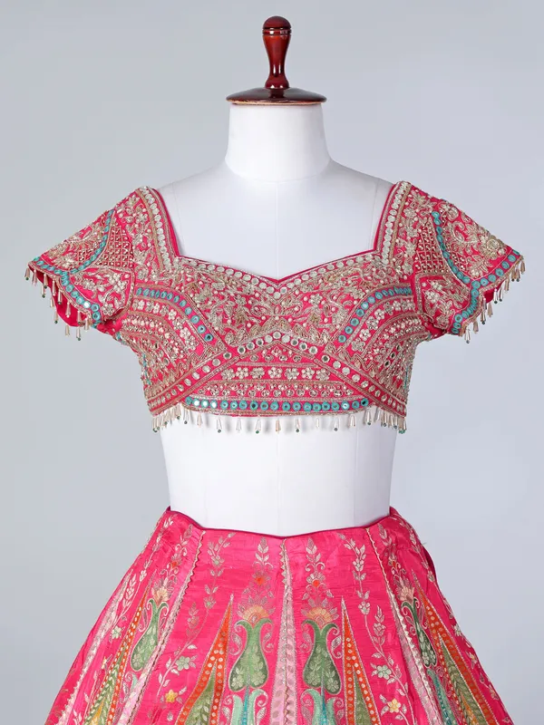 Rani pink silk sweetheart lehenga choli with dupatta