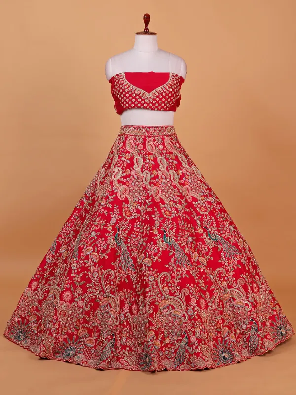 Rani pink silk wedding style lehenga choli