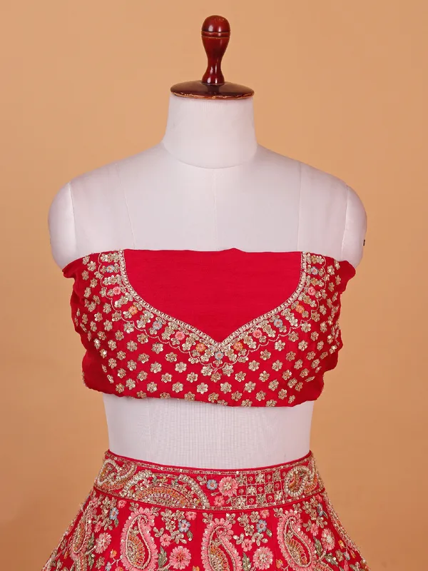 Rani pink silk wedding style lehenga choli