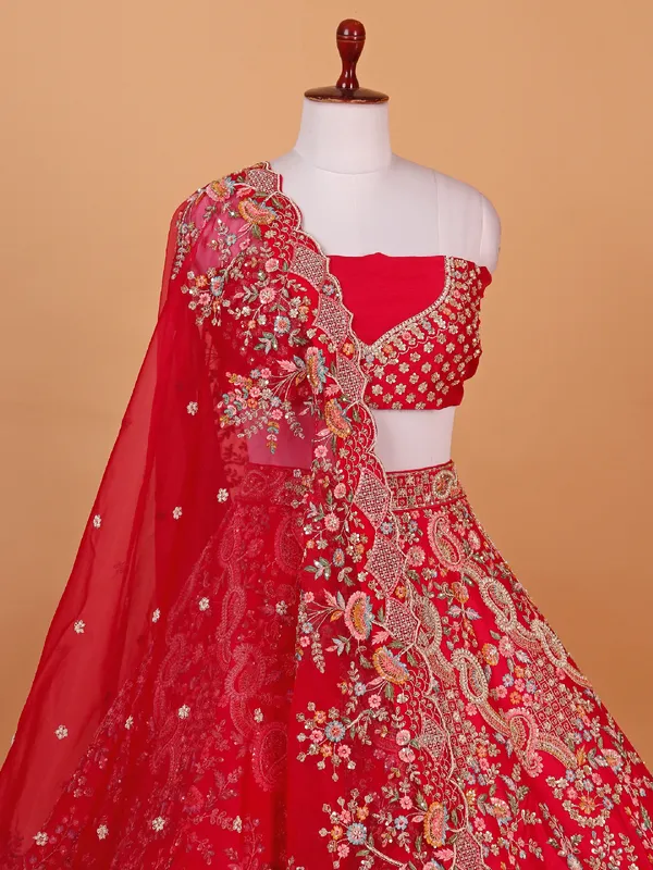 Rani pink silk wedding style lehenga choli