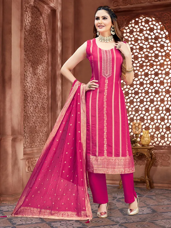 Rani pink silk wedding wear salwar suit