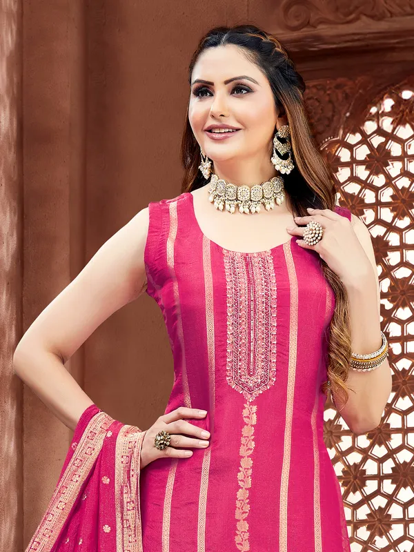 Rani pink silk wedding wear salwar suit