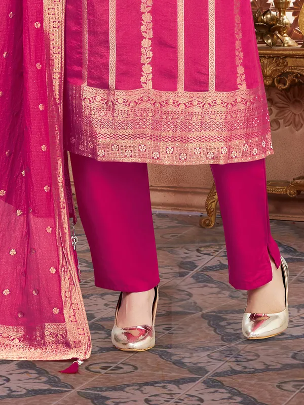 Rani pink silk wedding wear salwar suit