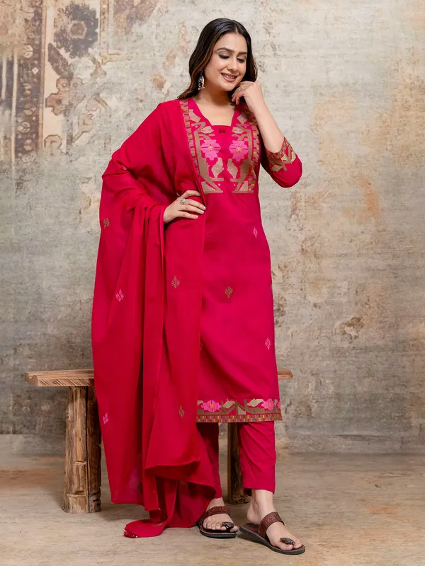 Rani pink silk yoke style kurti set
