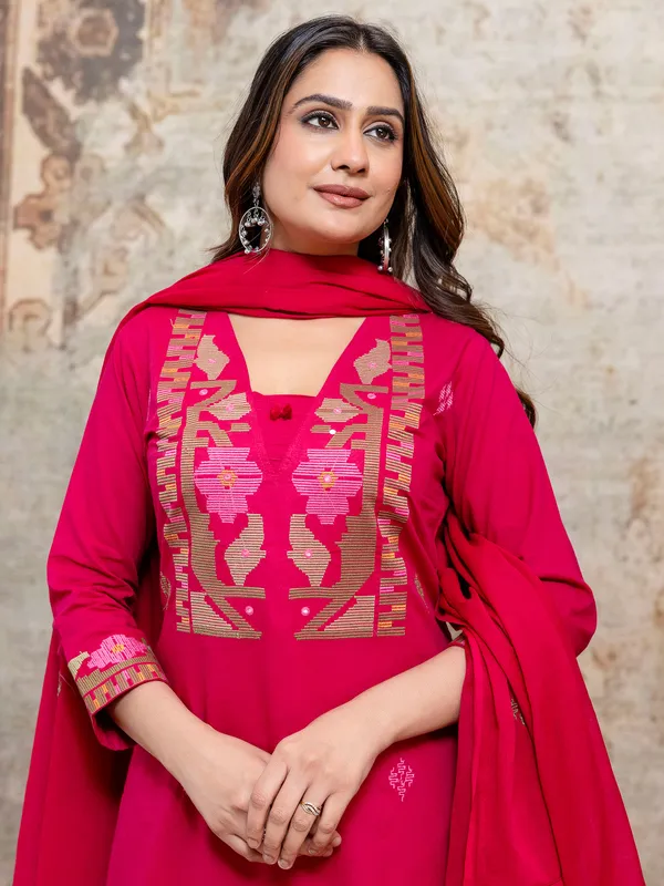 Rani pink silk yoke style kurti set