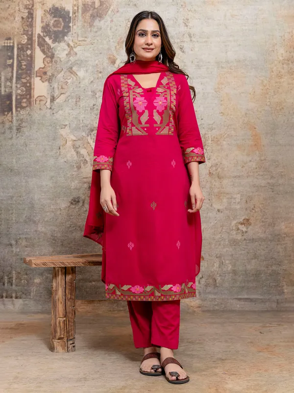 Rani pink silk yoke style kurti set