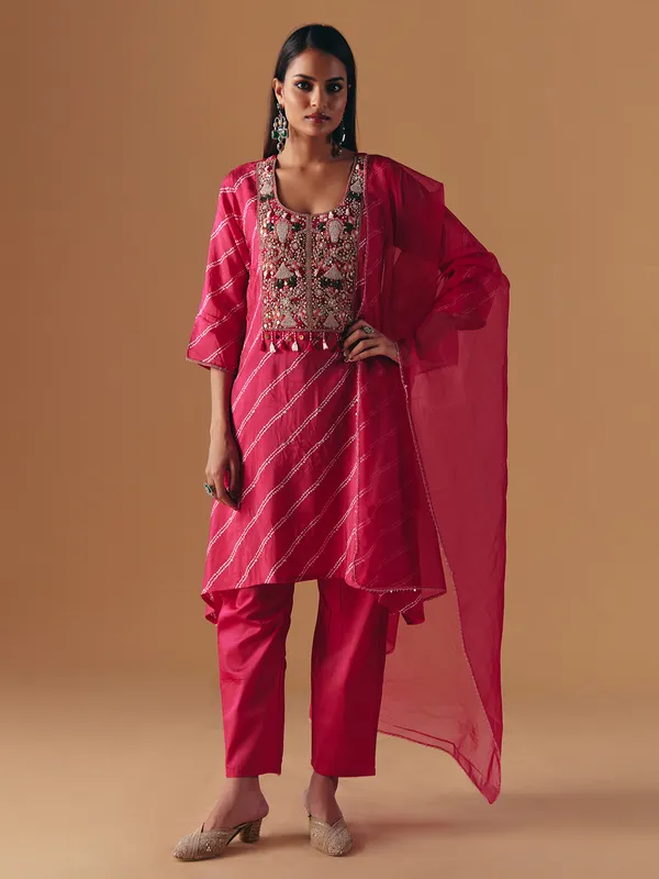 Rani pink silk yoke style pant suit