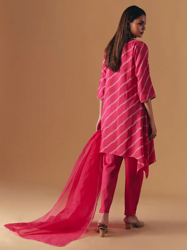 Rani pink silk yoke style pant suit