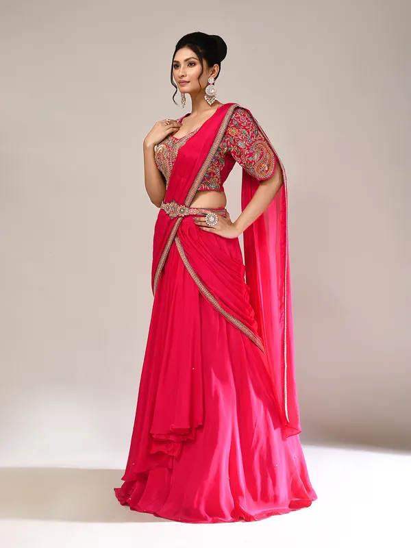 Rani pink silk zardosi work lehenga choli