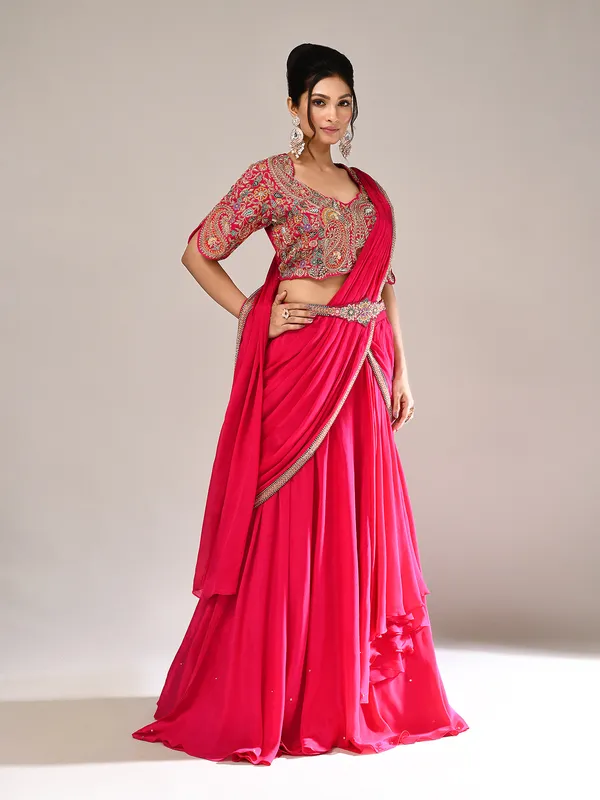 Rani pink silk zardosi work lehenga choli