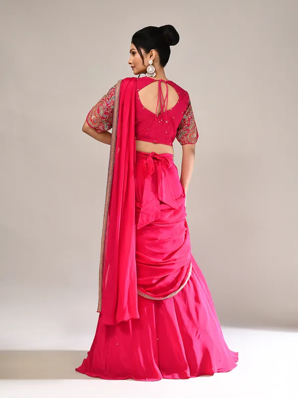 Rani pink silk zardosi work lehenga choli