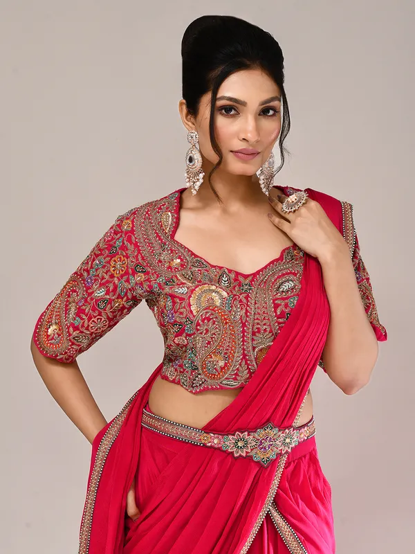 Rani pink silk zardosi work lehenga choli