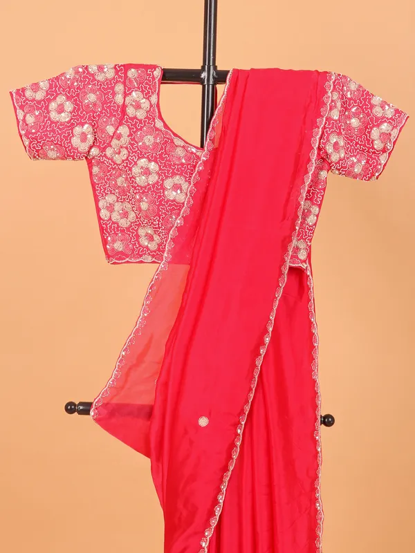 Rani pink tissue silk saree for wedding