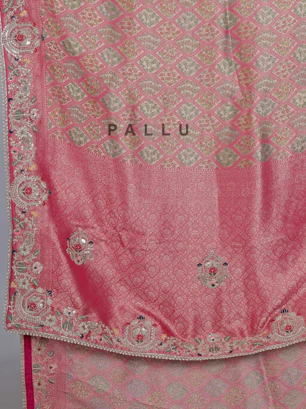 Rani pink tissue silk saree for wedding celebration