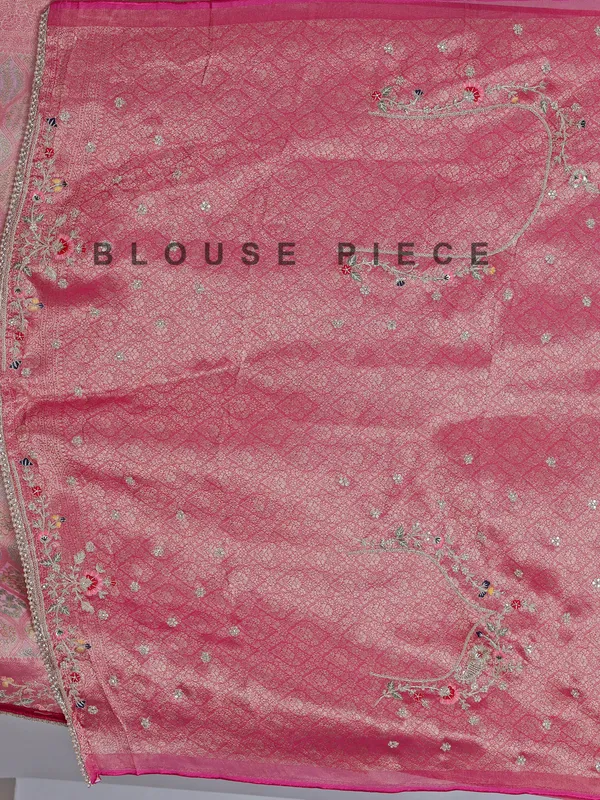 Rani pink tissue silk saree for wedding celebration