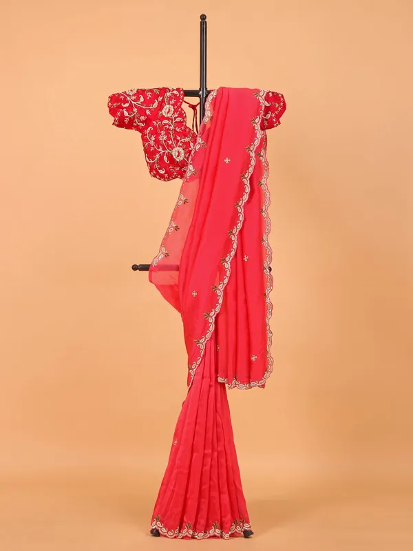 Rani pink wedding wear tissue silk saree