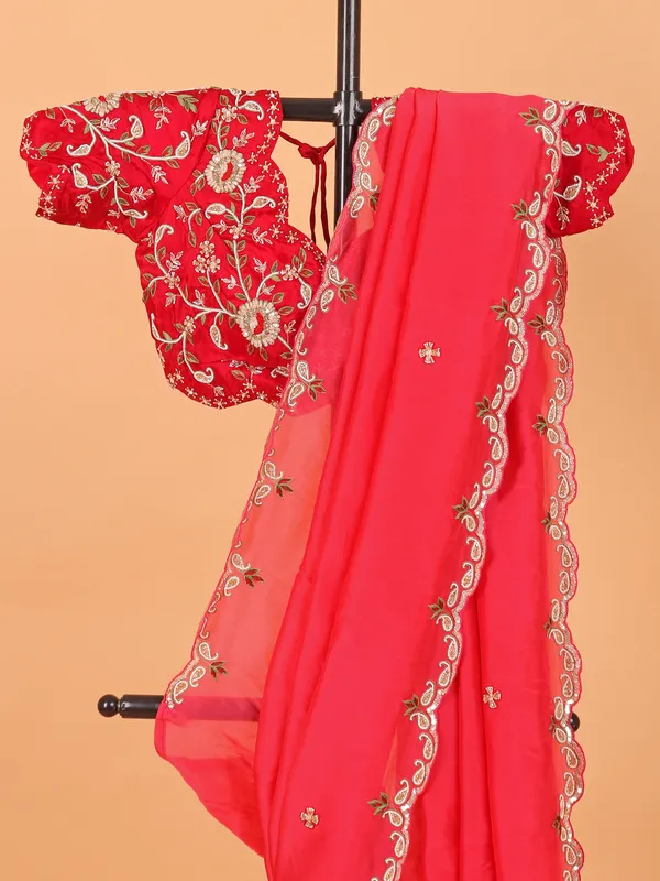 Rani pink wedding wear tissue silk saree