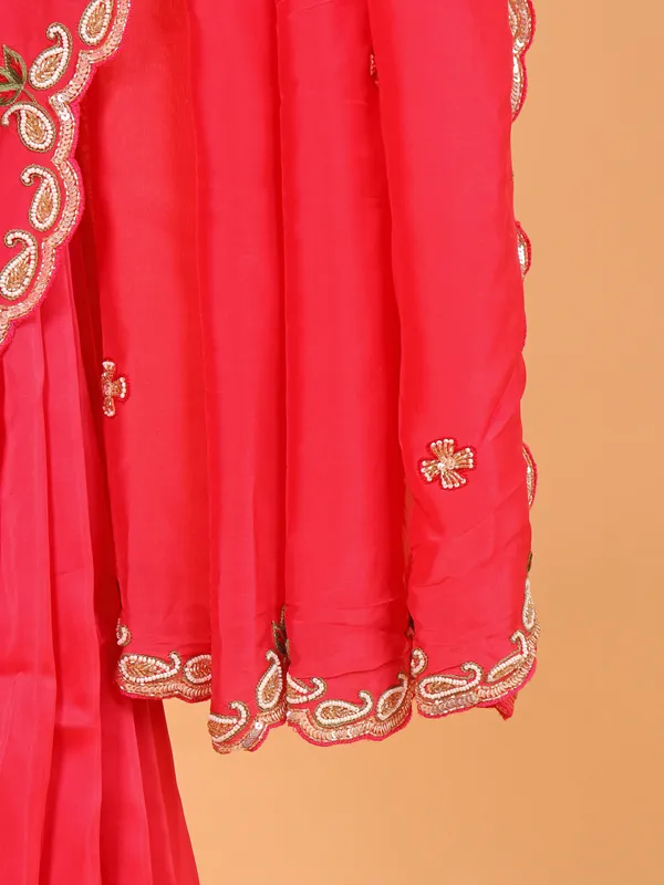 Rani pink wedding wear tissue silk saree