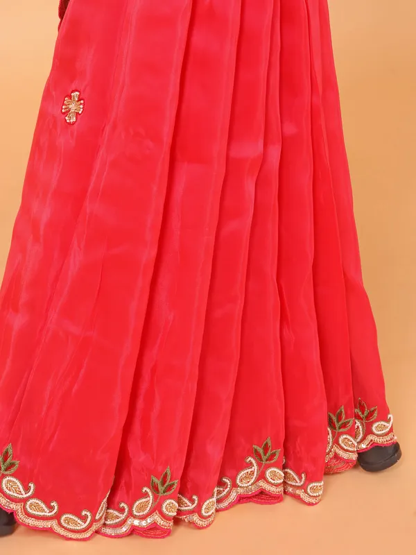 Rani pink wedding wear tissue silk saree