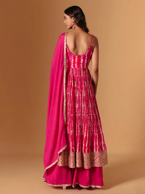 Rani pink zardosi printed palazzo salwar suit