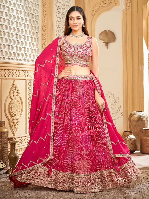 Rani silk lehenga choli with stones zari work