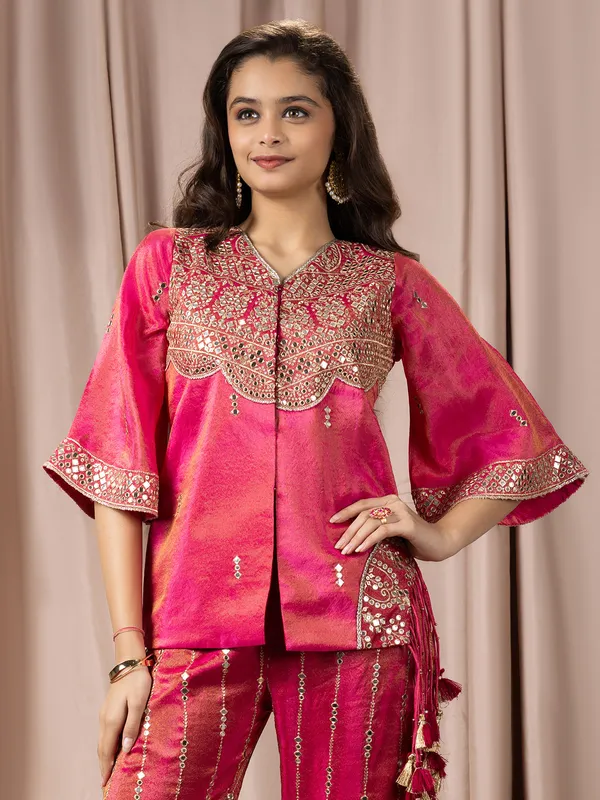 Rani silk palazzo suit with aabla and resham