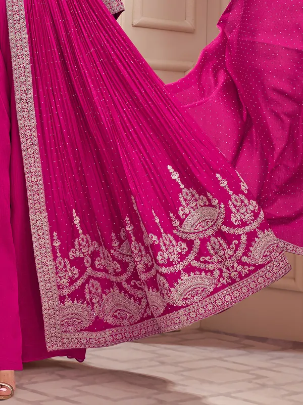 Rani silk stone zari designer palazzo salwar suit with dupatta