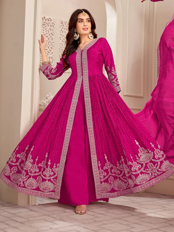Rani silk stone zari designer palazzo salwar suit with dupatta