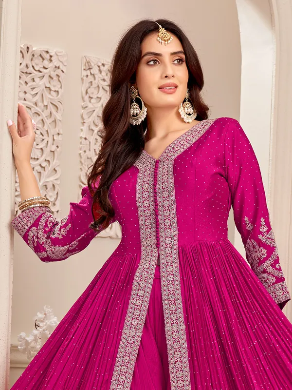 Rani silk stone zari designer palazzo salwar suit with dupatta