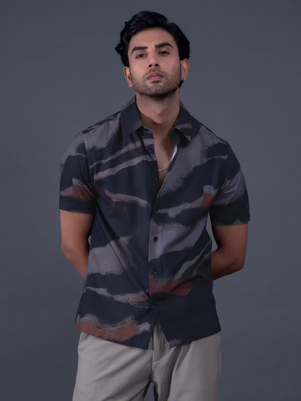 RARE RABBIT black cotton printed shirt