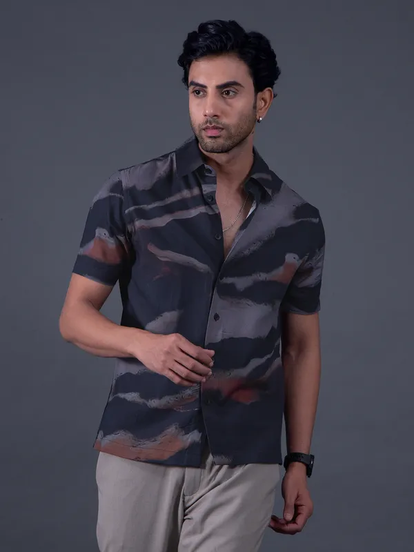 RARE RABBIT black cotton printed shirt