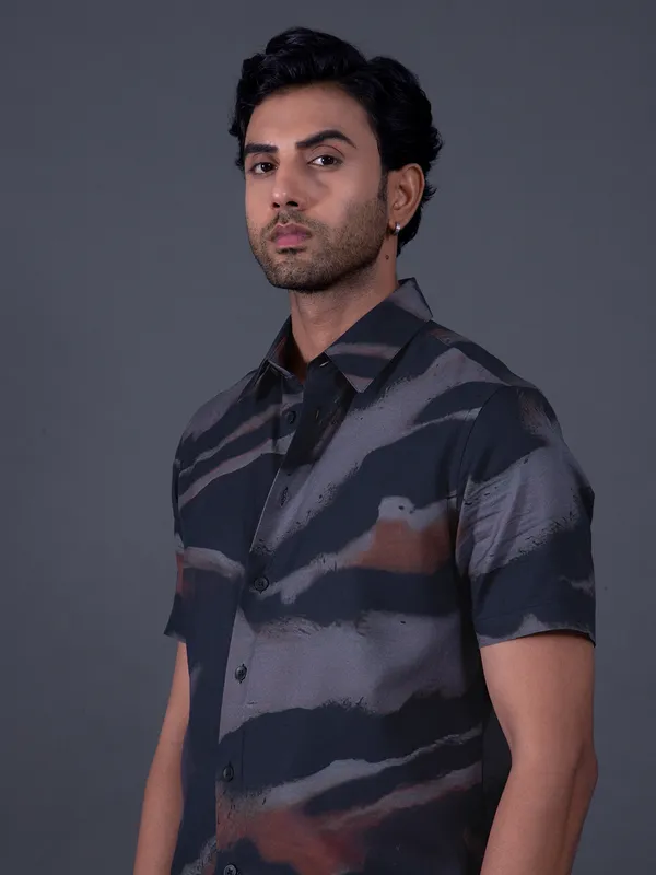 RARE RABBIT black cotton printed shirt