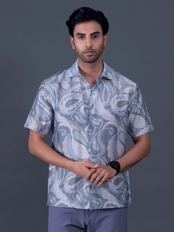 RARE RABBIT printed grey cotton shirt