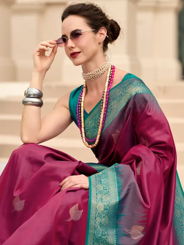 Raspberry rose soft silk saree for festive