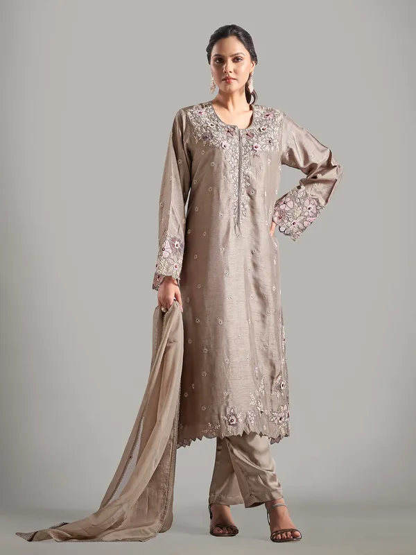 Raw silk beige salwar suit