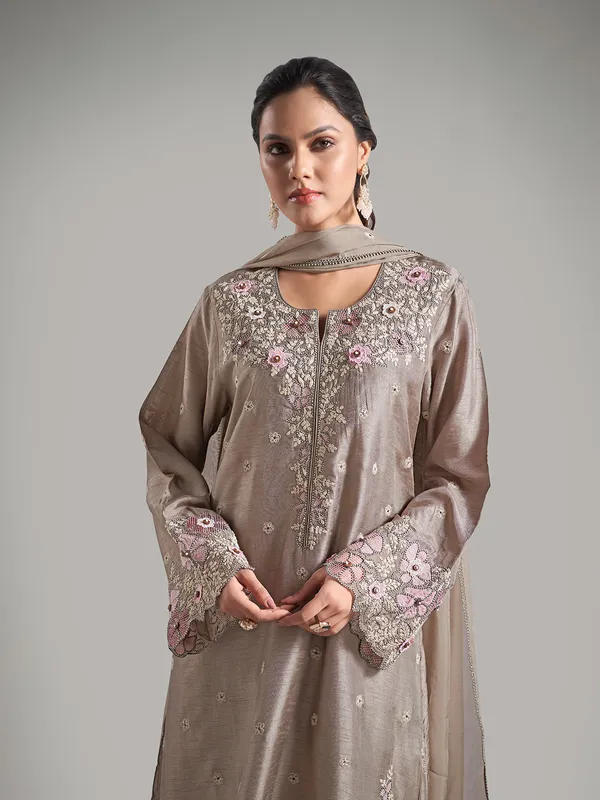 Raw silk beige salwar suit