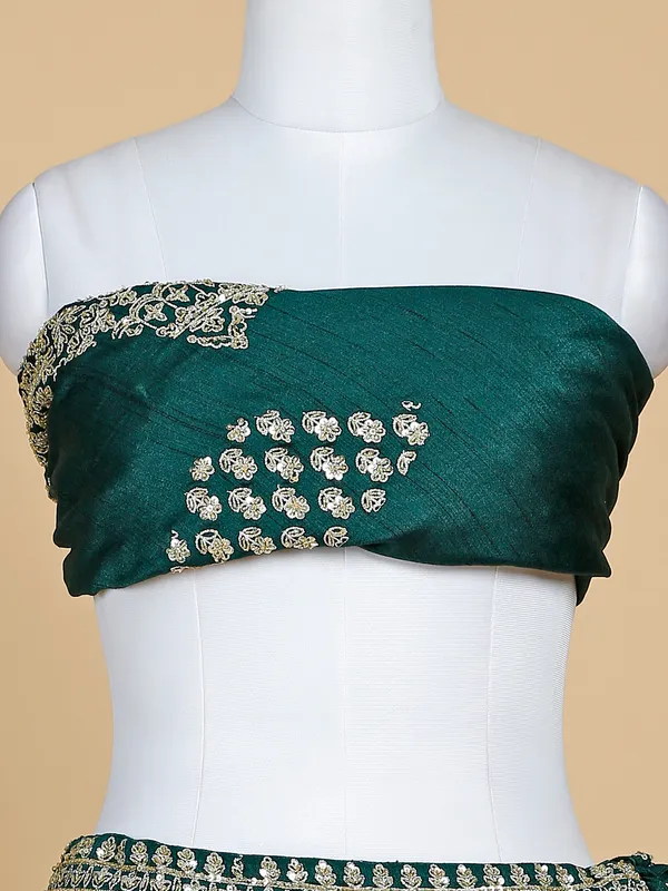 Raw silk bottle green unstitched lehenga choli