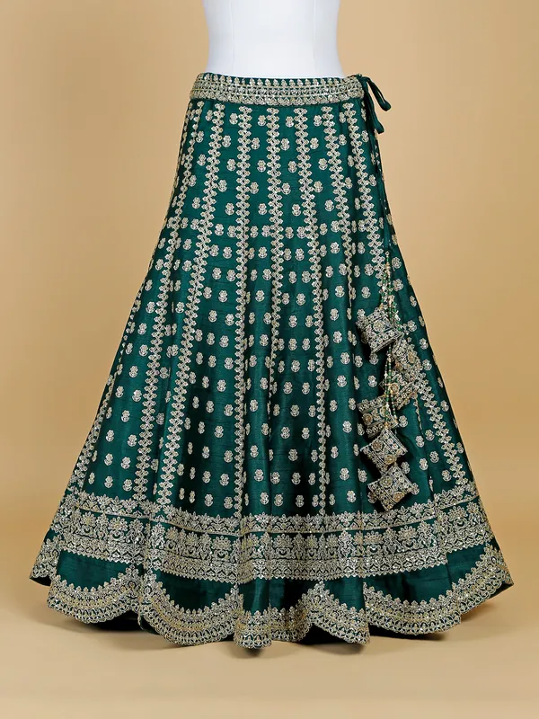 Raw silk bottle green unstitched lehenga choli