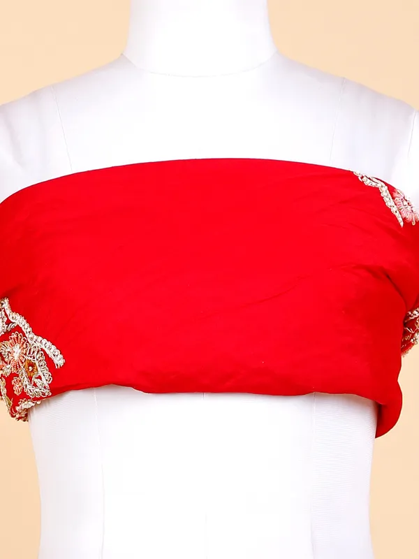 Raw silk bridal unstitched lehenga choli in red