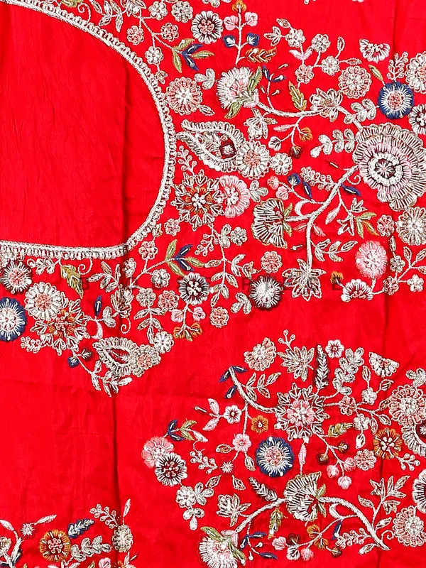 Raw silk bridal unstitched lehenga choli in red