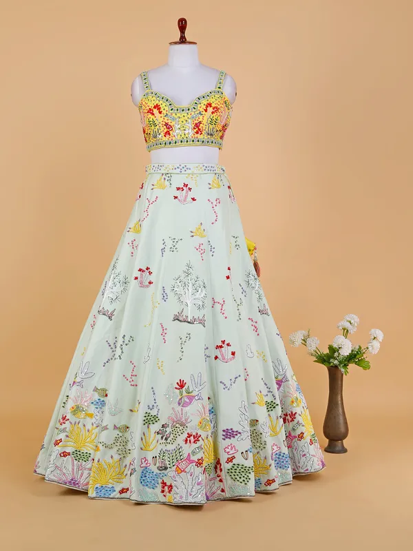Raw silk light green lehenga choli