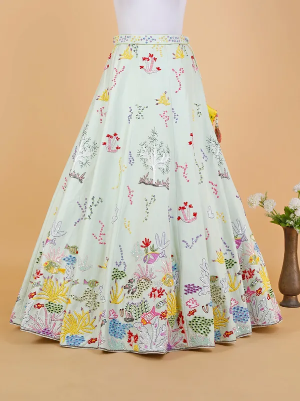 Raw silk light green lehenga choli