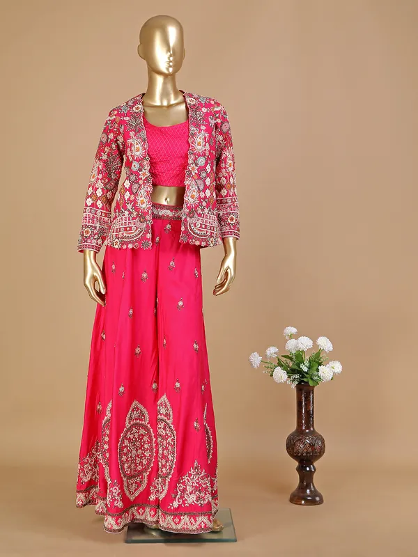 Raw silk magenta palazzo suit with jacket