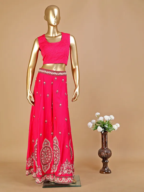 Raw silk magenta palazzo suit with jacket