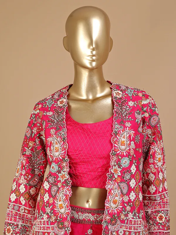 Raw silk magenta palazzo suit with jacket