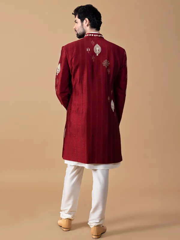 Raw silk maroon indowestern